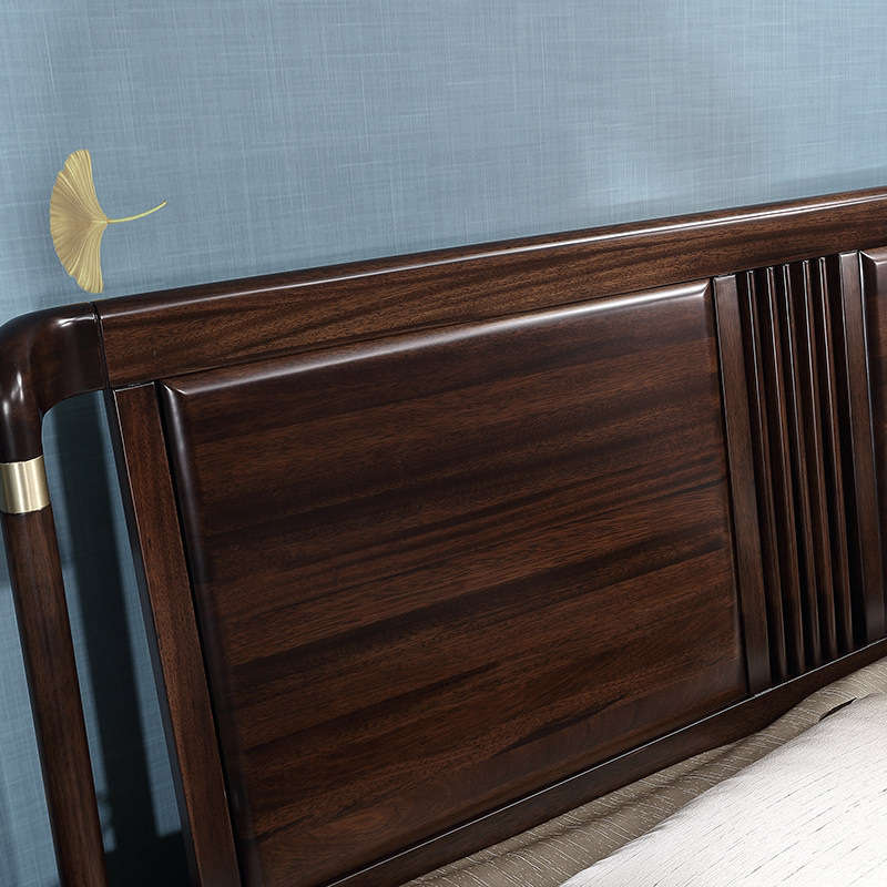 Black sandalwood furniture modern minimalist bedroom High case light lavish containing bed 1 8 m Double beds New Chinese solid wood bed