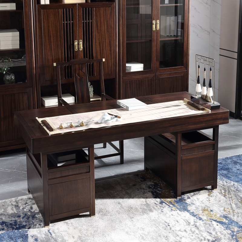 Solid wood desk study furniture Zen desk and chair combination boss computer desk ebony new Chinese calligraphy table
