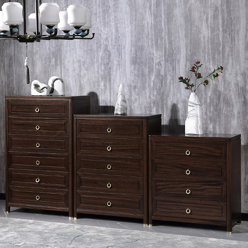 Ebony new Chinese style all solid wood four or five chest of drawers bedroom storage cabinet villa modern furniture chest of drawers six chest of drawers