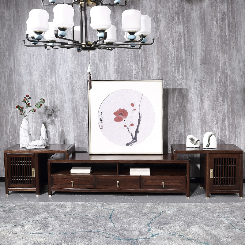 Villa Living Room Telescopic TV Enclosure Modern Minimalist Bedroom Home Innate new Chinese full solid wood TV cabinet
