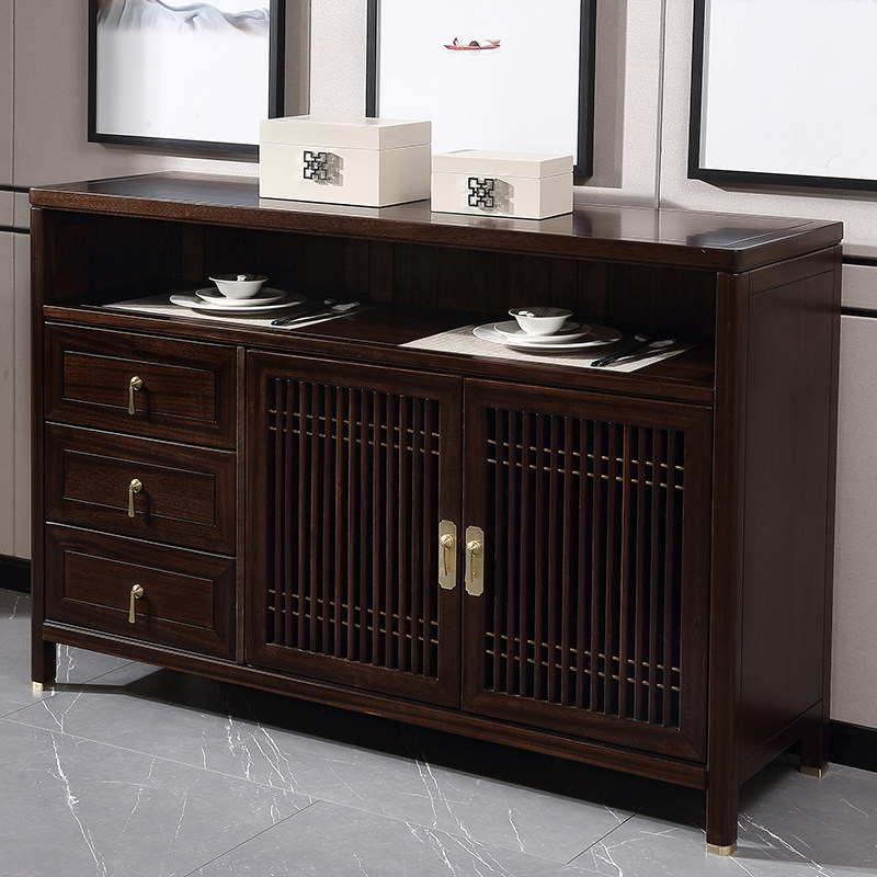 New Chinese style dining cabinet Modern minimalist wine cabinet porch cabinet rack all solid wood tea cabinet ebony furniture