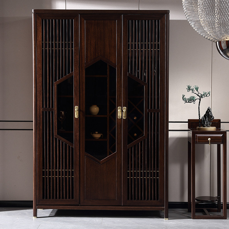 New Chinese style all solid wood storage cabinet partition wall screen modern minimalist living room ebony furniture porch wine cabinet