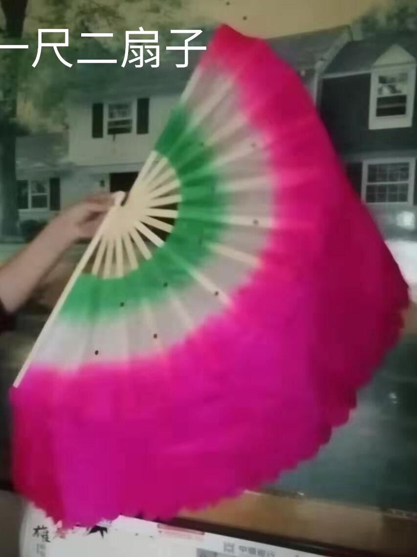 A size of green white powder fan rose in red and white dancing and cabaret fan dance flopping 15 cm pink white green fan