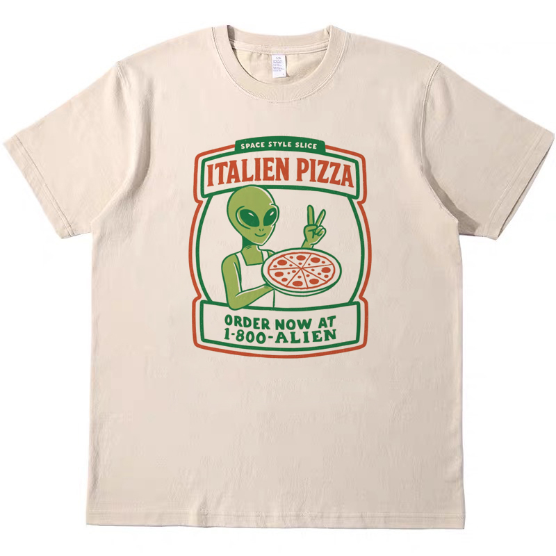 Funny Italian Pizza, Fun Vintage Versatile T-Shirt, Retro Vintage, Loose Cotton Short-Sleeved Tee for Men and Women