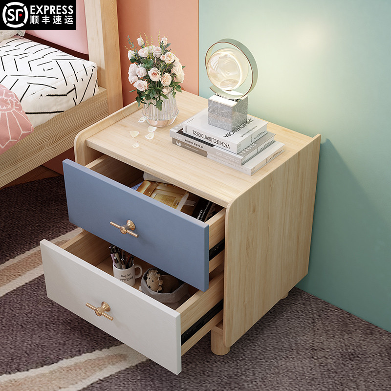 Nordic all solid wood bedside table simple modern log color small cabinet bedroom simple storage storage cabinet bedside cabinet