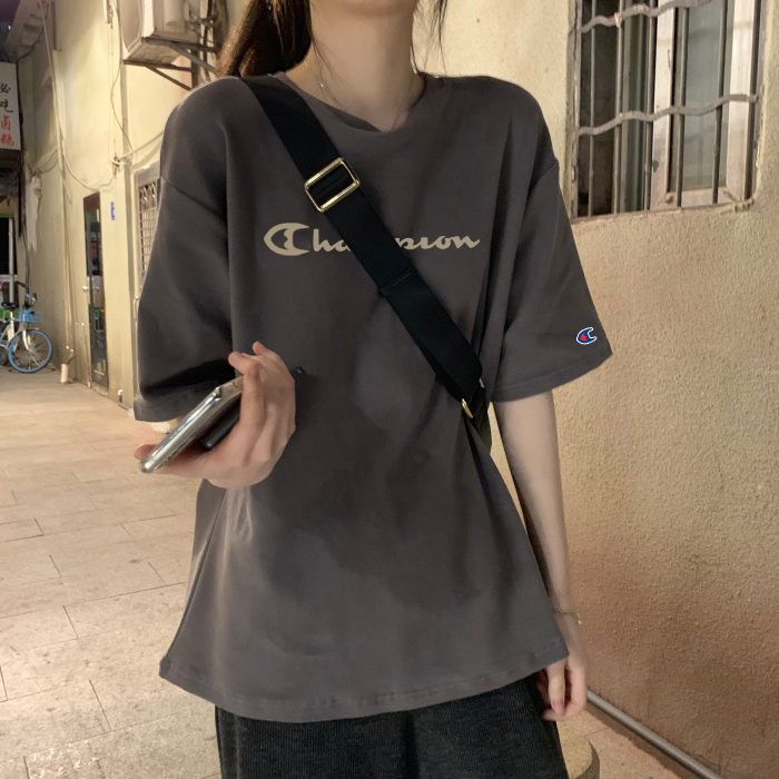 Outlet Summer Pure Cotton Round Neck Short-Sleeved T-Shirt for Students, Loose Casual Unisex Couple Trendy Brand Half-Sleeve Top