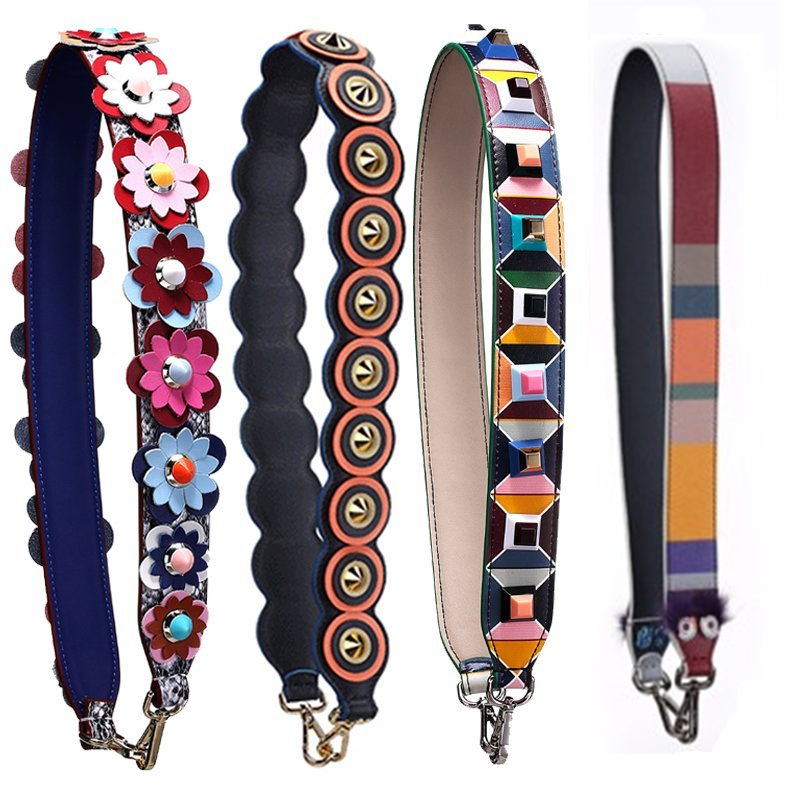 Applicable to the transformation of the first layer of cowhide rivet flower shoulder strap color braided wide single shoulder diagonal genuine leather replacement belt