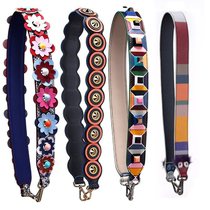 2020 New Head Layer Bull Leather Rivets Flowers Shoulder Strap Accessories Color Woven Wide Single Shoulder Inclined Cross Genuine Leather Girl Bag Strap