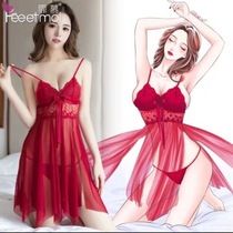 Sexy suspension sleeping dress adult pyjamas summer ice wire thin lace dew hollow skirt short skirt home dress temptation