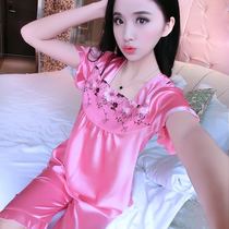 Pajamas lady summer new sexy fat plus short sleeve shorts two pieces of fresh ice wire thin home clothing