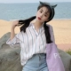 2019 áo sơ mi nhỏ mới lộng gió đại học mùa xuân hoang dã sang trọng áo sơ mi Hồng Kông sọc ngắn tay áo Hàn Quốc nữ áo sơ mi sọc
