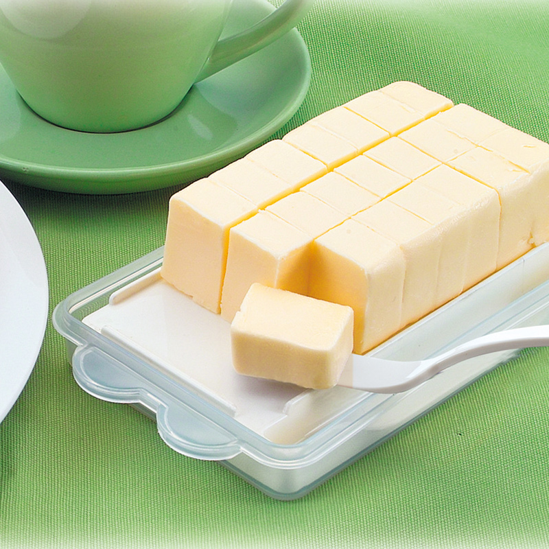 Japanese butter box with lid Storage box Butter storage box Plastic with knife and spoon cutting can be stored Built-in