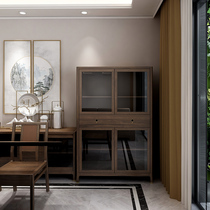 New Chinese Solid Wood Living Room Lockers Wine Cabinet Living-room Minimalist Tea Water Cabinet Walnuts 4 Doors Modern Minimalist