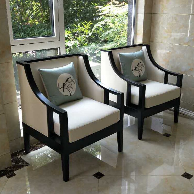 New Chinese solid wood Living room sofa Modern minimalist Villa Prototype Room Sofa Chair Hotel Clubhouse Sample House Display Center Sofa
