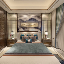 New Chinese Bed Modern Zen style Villa-Style Board Room Hotel Bedroom Bed minimalist Classical Double Bed Furniture Custom