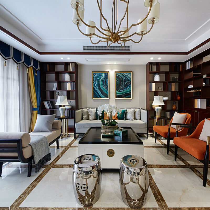 New Chinese style sofa combined modern Chinese solid wood cloth art small family style living room light extravagant meditation full house furniture custom-made