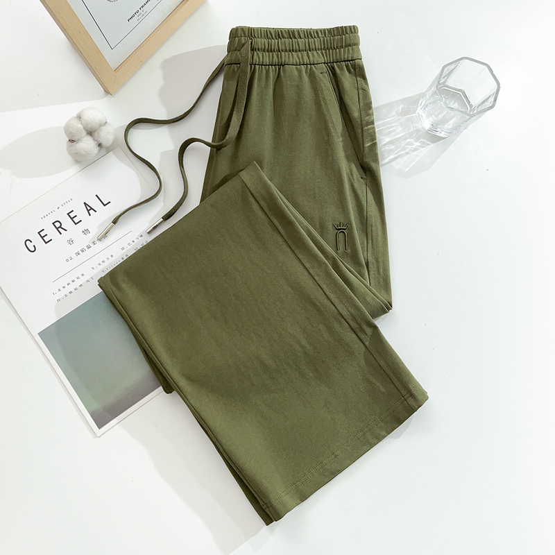 High-End American-Style Army Green Straight-Leg Casual Sports Pants for Women, Summer Thin Breathable Sweatpants, High-Waisted Pure Cotton Pants High-End American-Style Army Green Straight-Leg Casual Sports Pants for Women, Summer Thin Breathable Sweatpants, High-Waisted Pure Cotton Pants