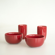 Big red double happiness cup bowl wedding wedding room layout high temperature non-toxic hard fine porcelain water cup rice bowl