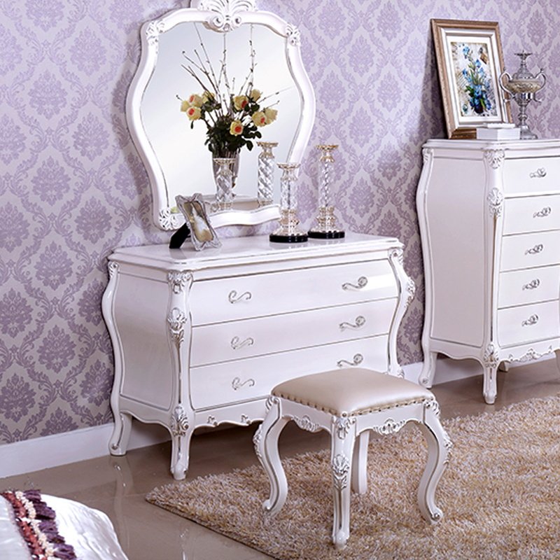 European style makeup table Small apartment master bedroom Princess luxury makeup table with mirror stool combination set Solid wood makeup table