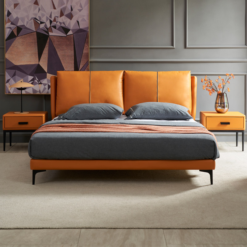 Bed Modern Light Lavish Minimalist Style Wedding Bed Master Bedroom Genuine Leather Containing Bed Nordic Brief Joins Net Red Bed Double Bed