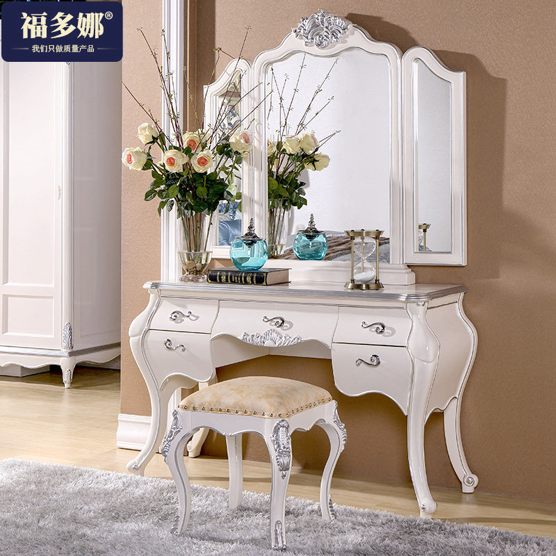 European style vanity table Small apartment mini simple economical multi-functional solid wood assembly bedroom white makeup table