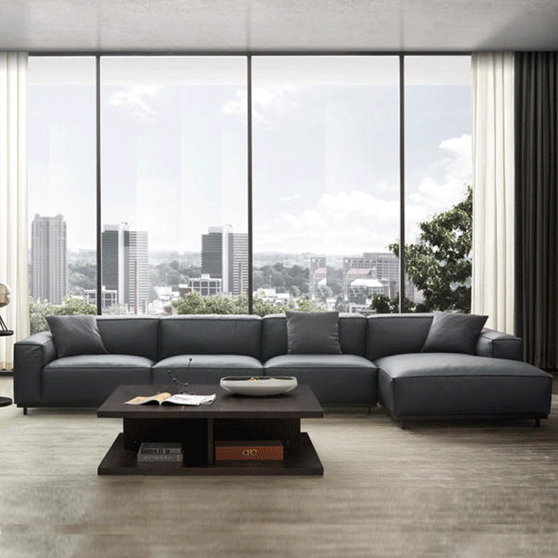Italian minimalist leather sofa top layer cowhide high-end modern light luxury living room villa sofa concubine corner down