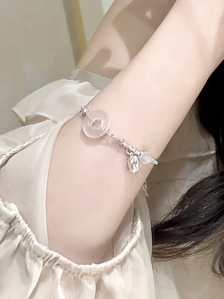 Серебряное ожерелье s925纯银和田玉平安扣手錬女轻奢小众精致福牌碎银子手环闺蜜礼物 OTHER