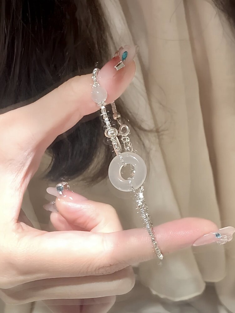 Серебряное ожерелье s925纯银和田玉平安扣手錬女轻奢小众精致福牌碎银子手环闺蜜礼物 OTHER
