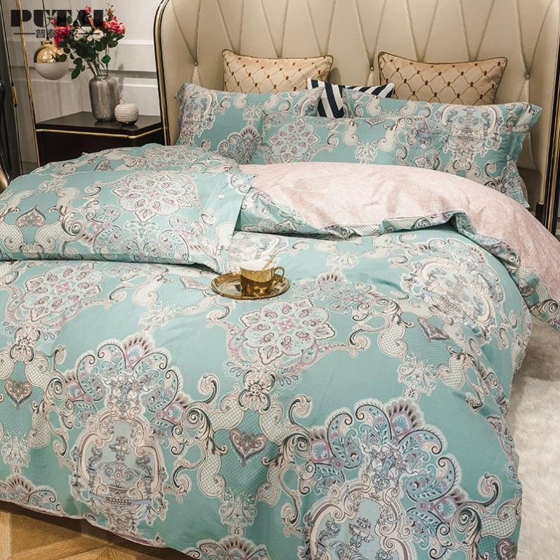 Bộ đồ bốn mảnh cotton dài ghim cao cấp 60 satin, cotton tinh khiết, màu tinh khiết, phong cách đơn giản, sang trọng nhẹ, bộ đồ giường ngủ màu nude - Bộ đồ giường bốn mảnh