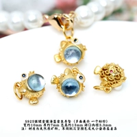 Серебряный кулон с золотой рыбкой 112 #, инкрустированный аквамарином