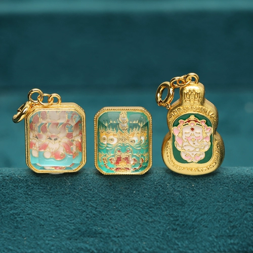 S925 Древний метод серебряный серебряный голубой слон Бог инкрустированные чернила нефритовая тыква девять хвоста