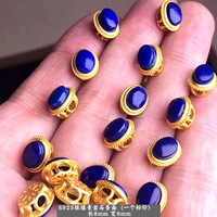 50# Яичный хлеб из лазурита, золото 6*8 мм