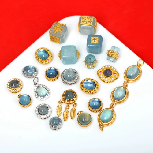 S925 старинное французское серебро, инкрустированное натуральным кристаллом аквамарина, сахарным кубиком, золотые аксессуары, браслеты ручной работы своими руками, разделенные подвеской из бисера