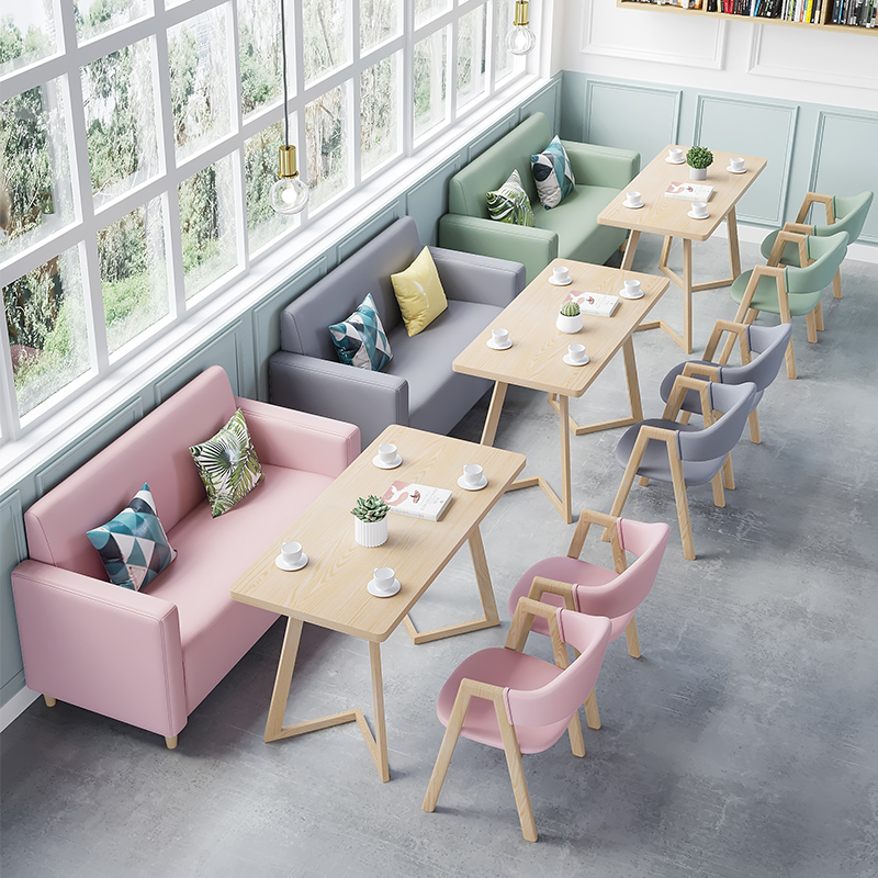 Net Red Milk Tea Shop Table And Chairs Combination Brief Freshener Cafe Burger Snack Sweets Shop Drinks Shop Cassette Sofa