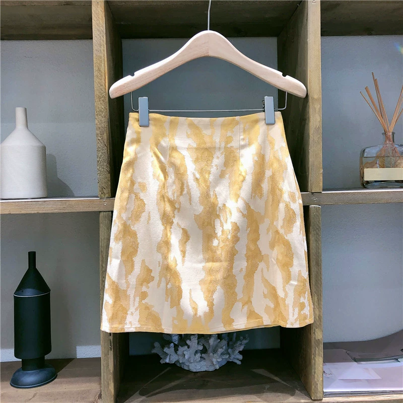 Siêu lửa jacquard váy retro nữ mùa hè hàn quốc ulzzang2020 mới eo cao mỏng A-line váy ngắn - Váy