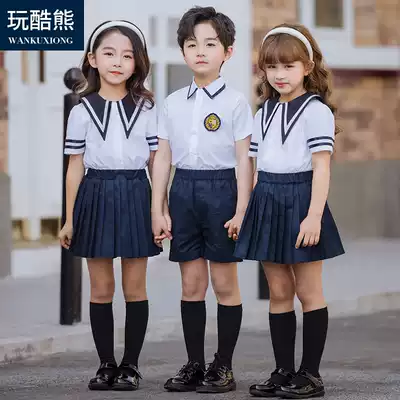 Summer school uniform Children's suit British style men's and women's children's short-sleeved shirts Primary and secondary school class clothes Kindergarten garden clothes