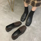 Japanese black leather shoes for women British style 2024 spring and autumn retro with skirt square toe jk brown single shoes loafers