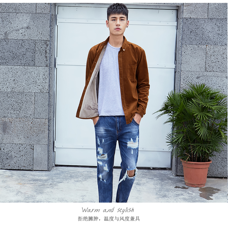 Áo sơ mi nam mới 2018 áo nhung kẻ ấm áp nam cộng với nhung dày mùa đông cotton áo dài tay nam trung niên sơ mi cổ trụ