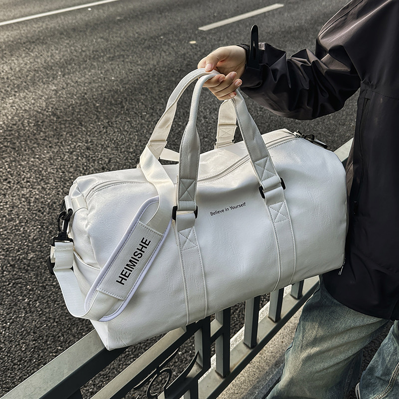 Short-Distance Travel Bag Men's Trendy Pu Leather Handbag Sports Fitness Bag Training Bag Business Trip Travel Luggage Storage Bag