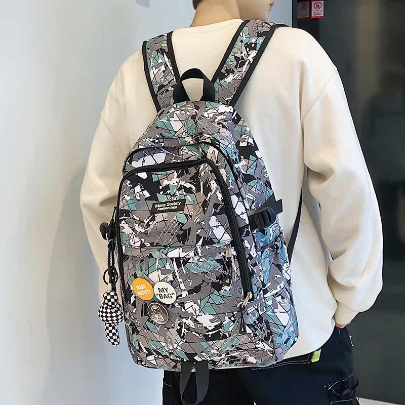 Shoulder Bag Men's Double Shoulder Bag Personality Tide Card Large Capacity Travel Bag College Students High School Bag Casual Minimalist Computer Bag