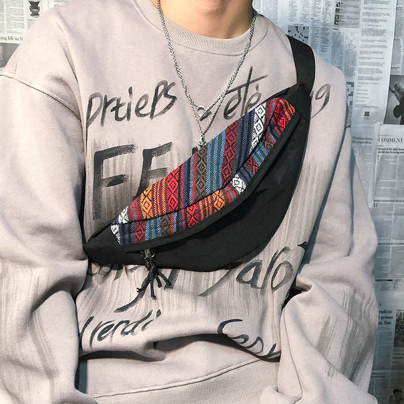 Purse Strings Male Tide Card Street Hip Hop Canvas Chest Bag Men and Europe Single and Shoulder Oblique Satchel Personality Han Edition Small Backpack Bag-Taobao