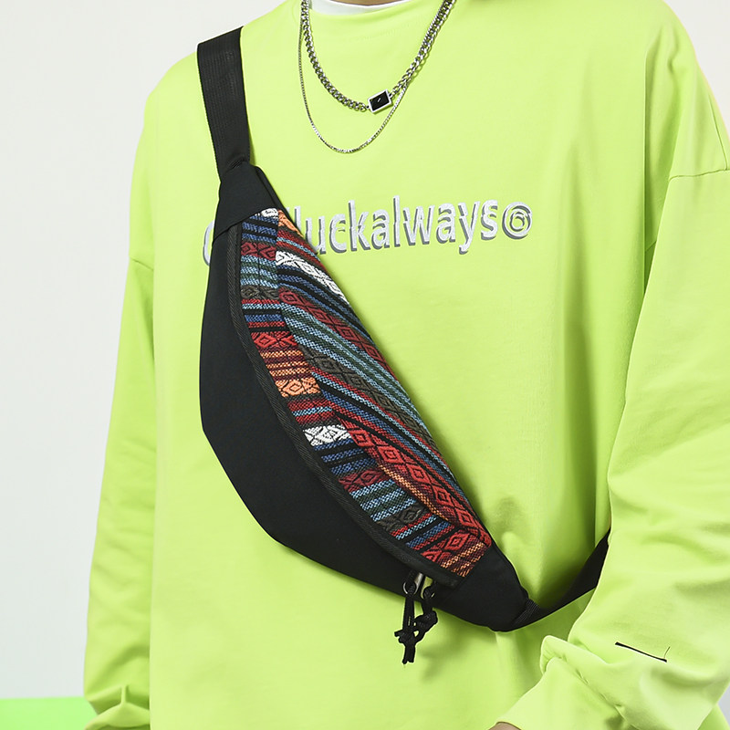 Chest bag male ins trendy personality canvas messenger bag men's bag trendy brand waist bag shoulder bag student sports shoulder bag