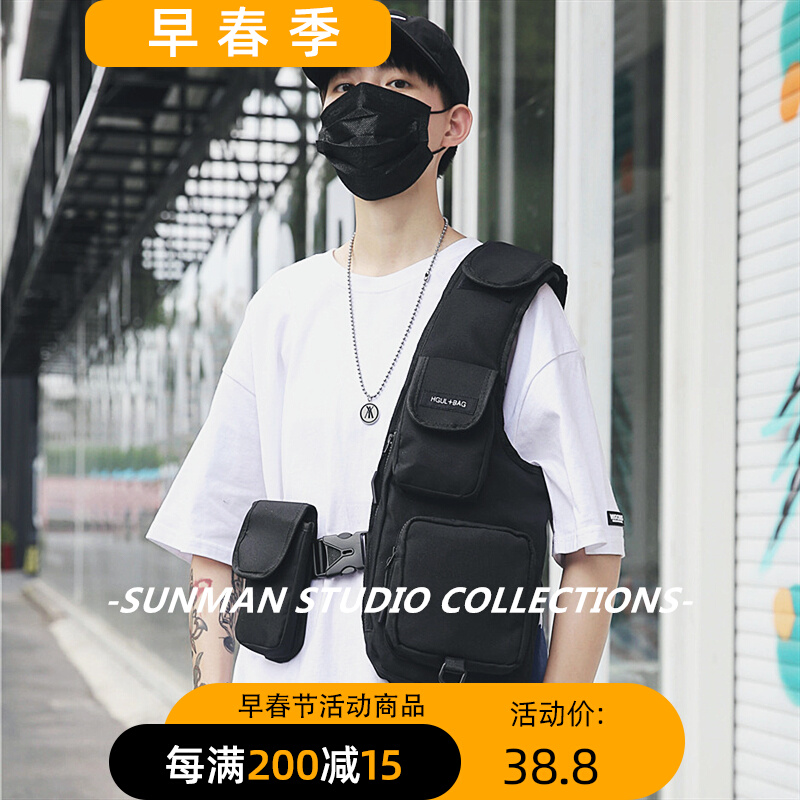 Cross-body men's Japanese functional wind workwear bag tide brand multi-function tactical vest bag personality street trend shoulder bag