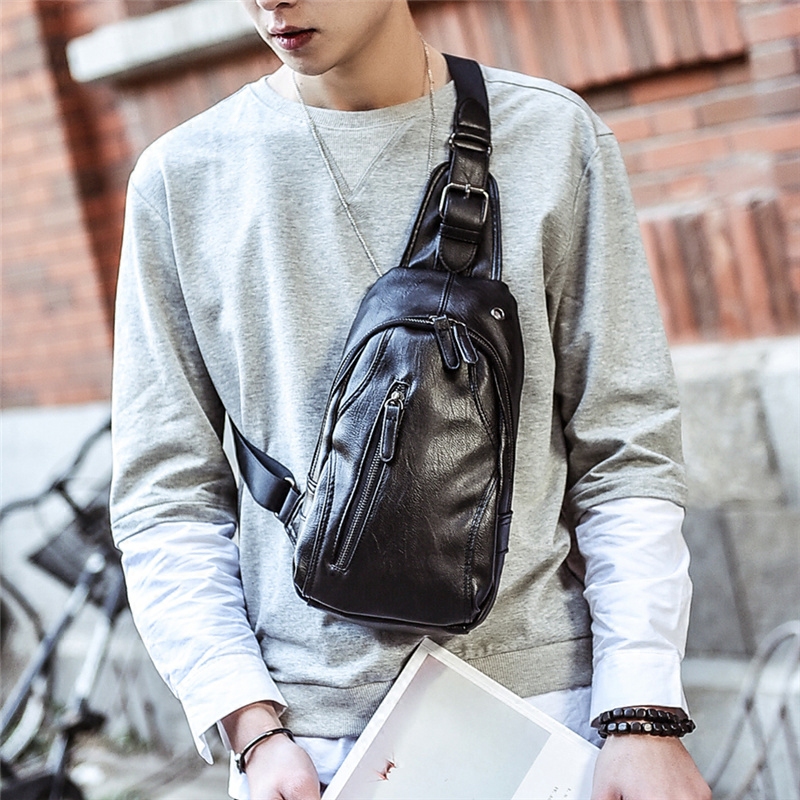 New Leisure Chest Bag Men Han Edition Pocket Leather Bag Men's Slanted Satchel Bag Single Shoulder Bag Sport Shoulder Bag Tide Bag