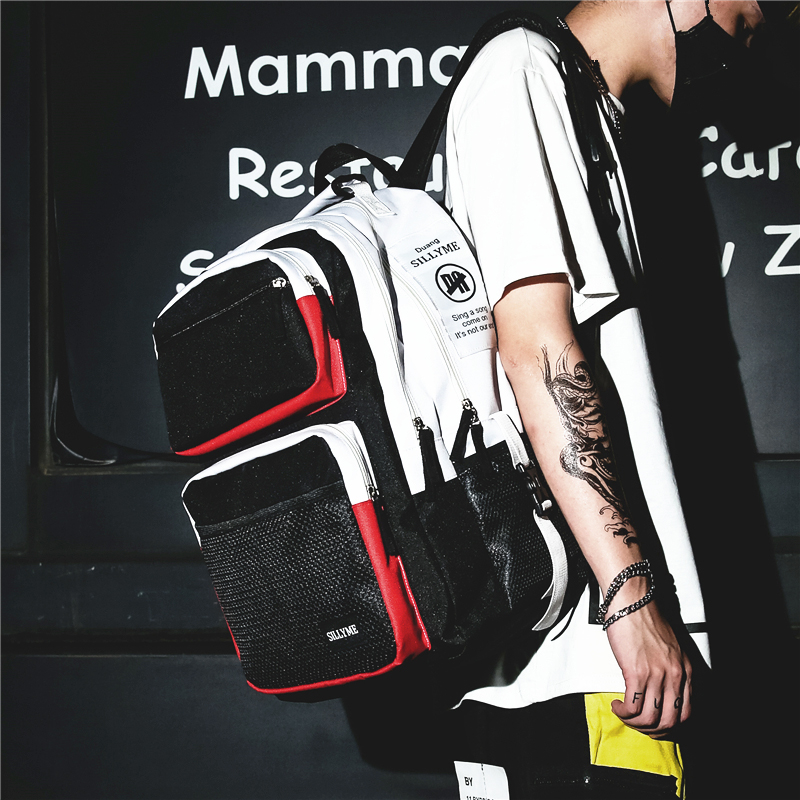 Backpack Men's Fashion Fashion Personality Canvas Simple Tide Brand Backpack European and American Street Hip Hop Female Large Capacity Students