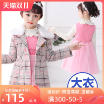 girls' woolen coat children's woolen coat autumn and winter western style plaid coat mid-length girls' autumn clothing