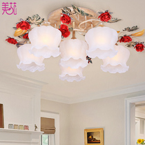  Meiyuan pastoral ceiling lamp Living room lamp Handmade wrought iron rose wedding room Bedroom room romantic and warm flower lamp