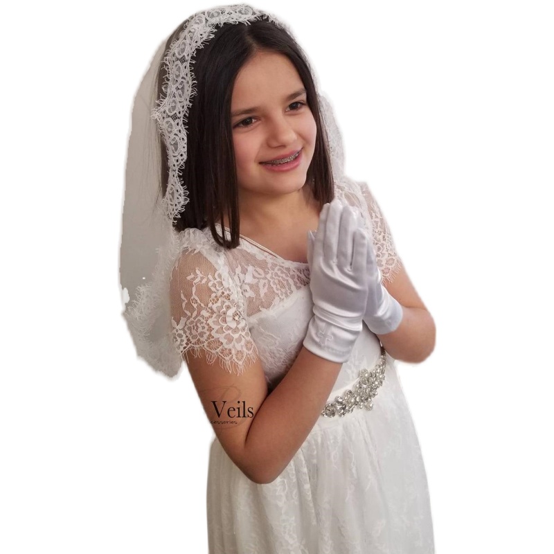 Fashion New Soft Net Bride Wedding Flower Veil Milky White Simple Style Short Veil Children's Lace