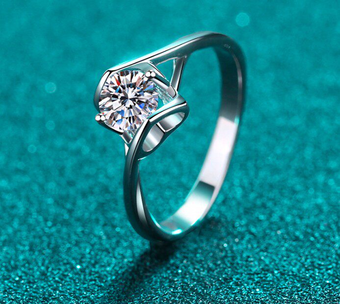 925 Sterling Silver Ring Women's Gold Plated Moissanite Ring Heart Inspiration Ring Angel Kiss