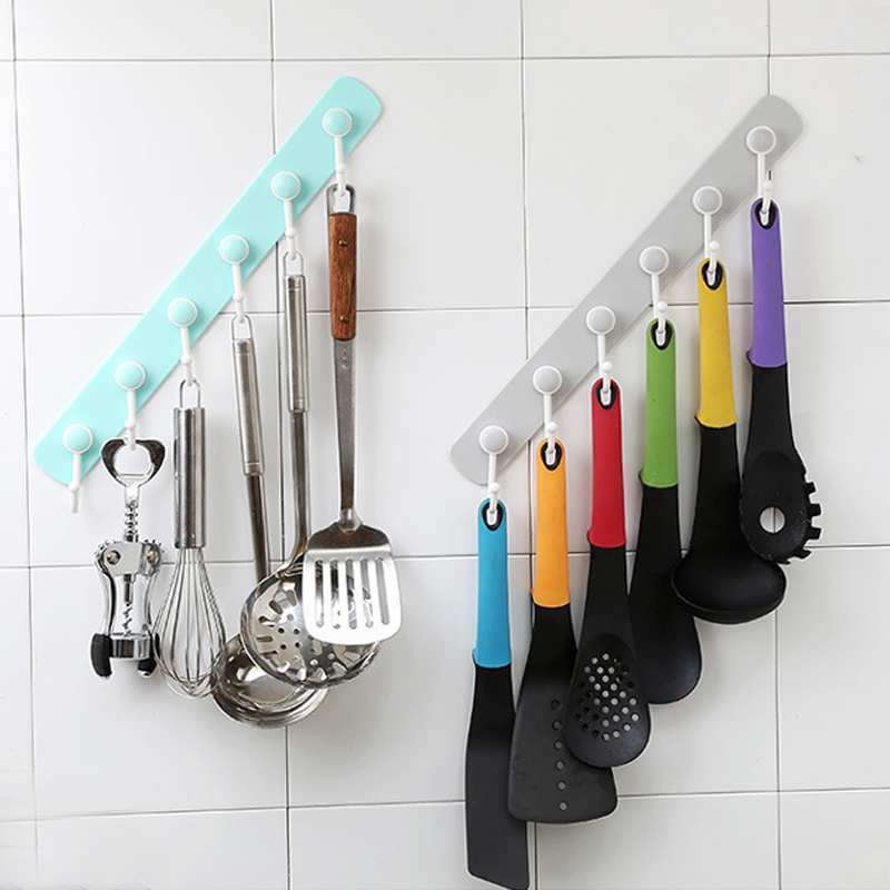 Vegetarian color No marks 6 Lianhook Creative Kitchen Wall Platoon Hook Door Rear Free of perforated No marks Sticky Hook Clothes